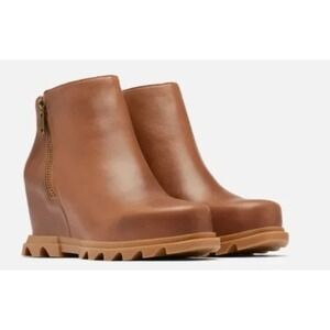 Sorel Joan of Arctic Brown‎ Leather Wedge III Zip Ankle Bootie 5.5